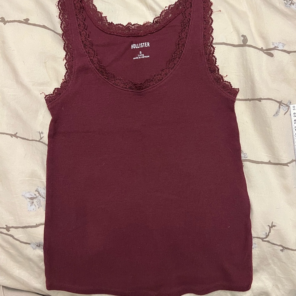 Hollister Women's Deep Red Lace Tank Top